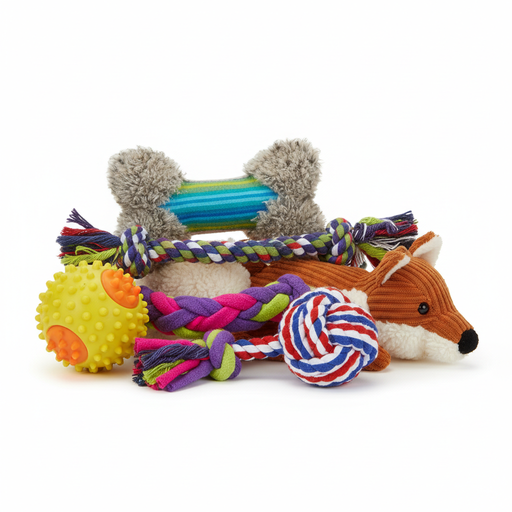 Dog toys arranged