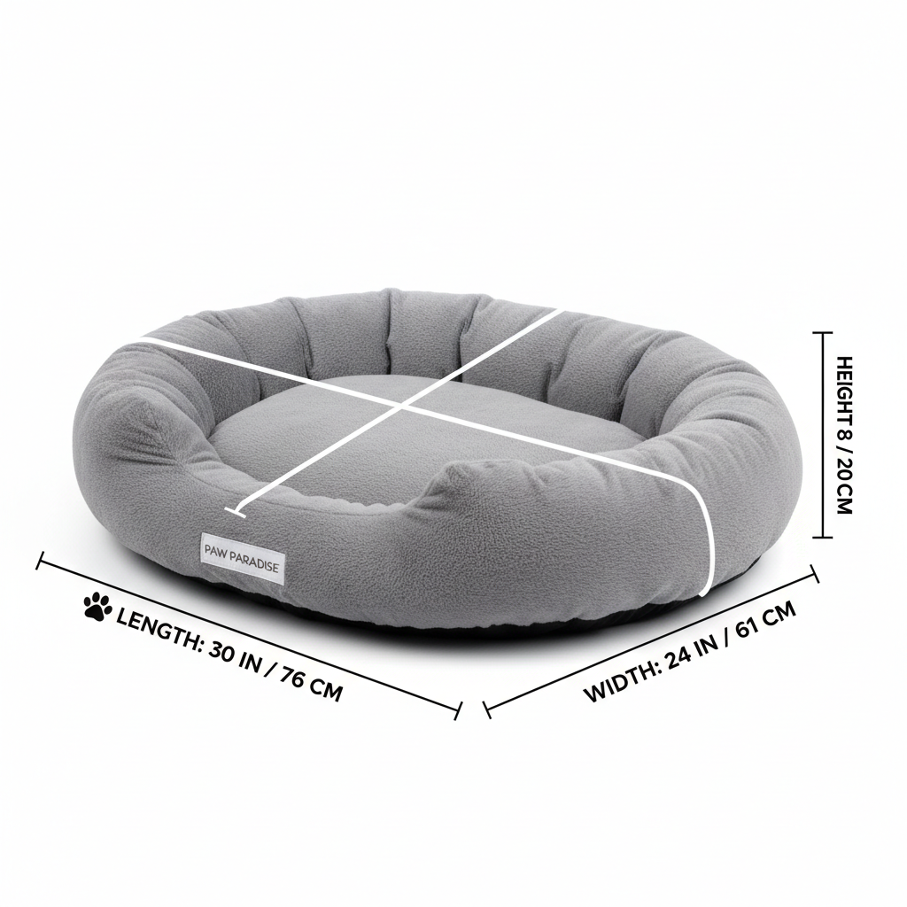 Dog bed with size reference